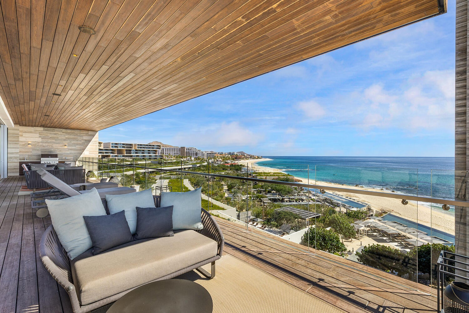 Solaz Residences 204 — oceanfront terrace with panoramic views of the Sea of Cortez, San Jose Corridor